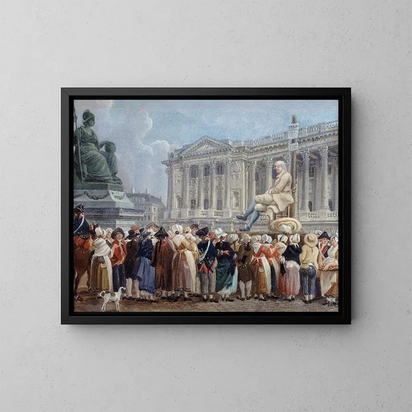 Exhibition by Pierre Nicolas Perrin on the Place de la Révolution on 29 Vendémiaire Year II - Pierre-Antoine Demachy — framed artwork on a wall