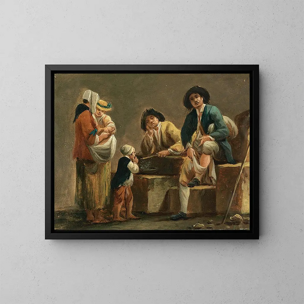 Scene of genre with peasants - Pierre-Antoine Demachy — framed artwork on a wall