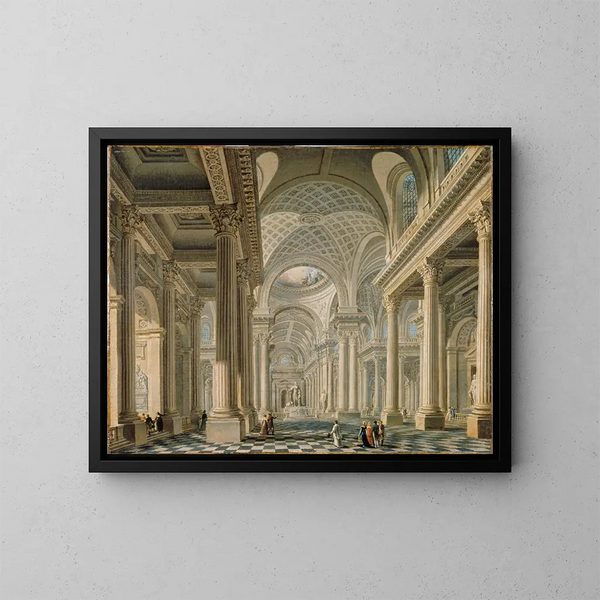 Interior of the Madeleine Church painting after the project by Contant d'Ivry - Pierre-Antoine Demachy — framed artwork on a wall