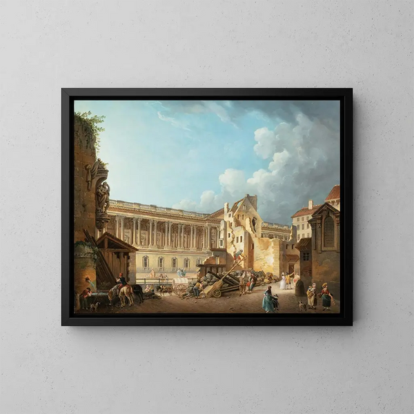 The colonnade clearance of the Louvre during the demolition of the ruins of the Hôtel du Petit Bourbon - Pierre-Antoine Demachy — framed artwork on a wall