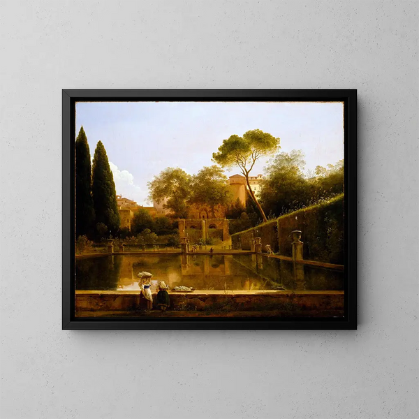 Vista de los jardines de la villa d'Este en Tivoli - Pierre-Athanase Chauvin — cuadro enmarcado en la pared