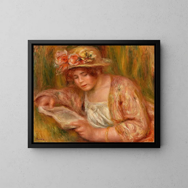 Andre in a hat reading - Pierre-Auguste Renoir — framed artwork on a wall