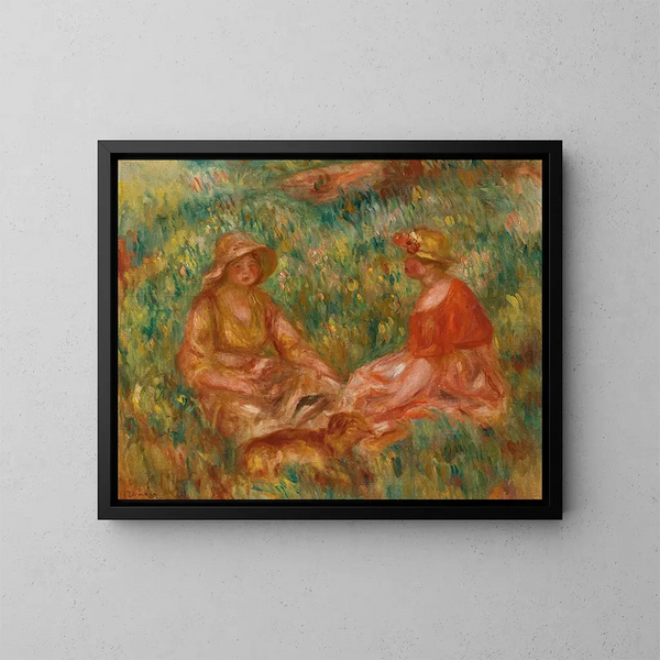 Dos mujeres en la hierba - Pierre-Auguste Renoir — cuadro enmarcado en la pared