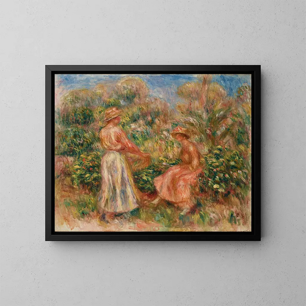 Dos mujeres en el jardín en Cagnes - Pierre-Auguste Renoir — cuadro enmarcado en la pared