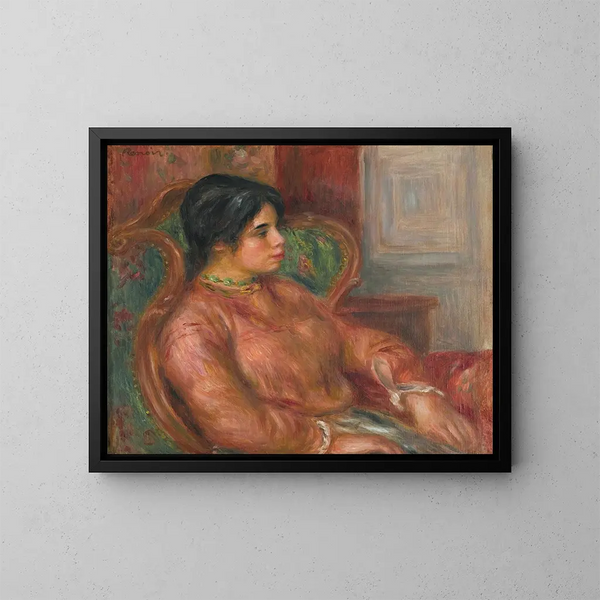 Mujer en sillón verde - Pierre-Auguste Renoir — cuadro enmarcado en la pared