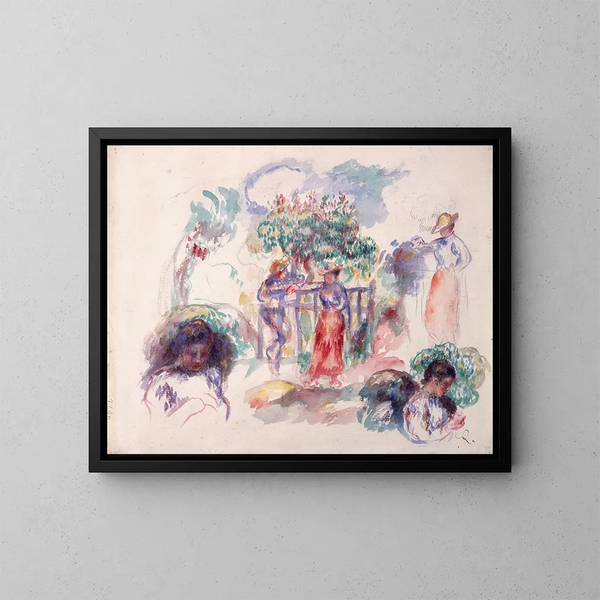 Figuras bajo un árbol - Pierre-Auguste Renoir — cuadro enmarcado en la pared