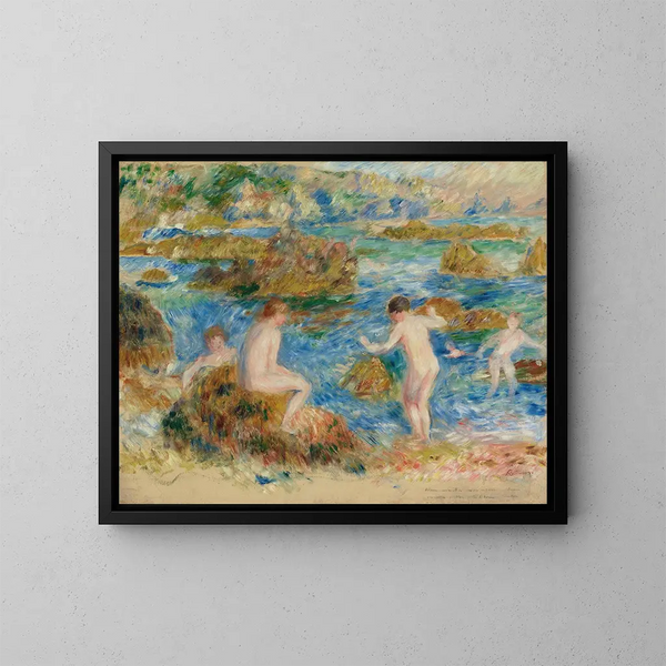 de chicos desnudos en las rocas, Guernsey - Pierre-Auguste Renoir — cuadro enmarcado en la pared