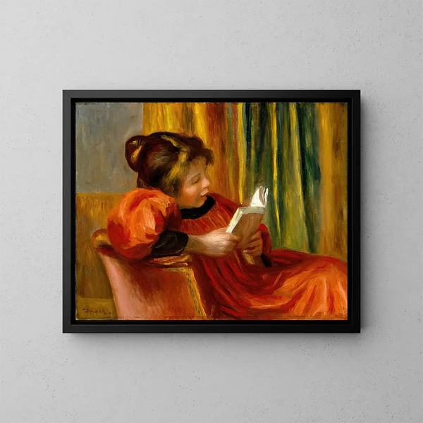 de una niña leyendo - Pierre-Auguste Renoir — cuadro enmarcado en la pared