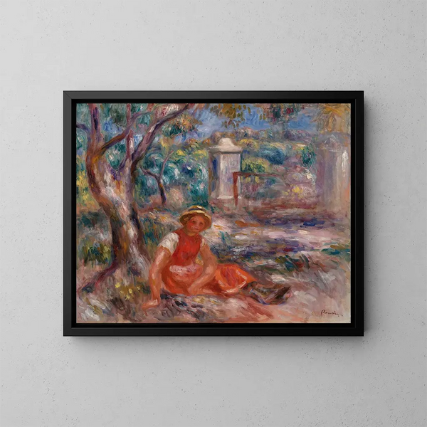 Niña al pie de un árbol - Pierre-Auguste Renoir — cuadro enmarcado en la pared