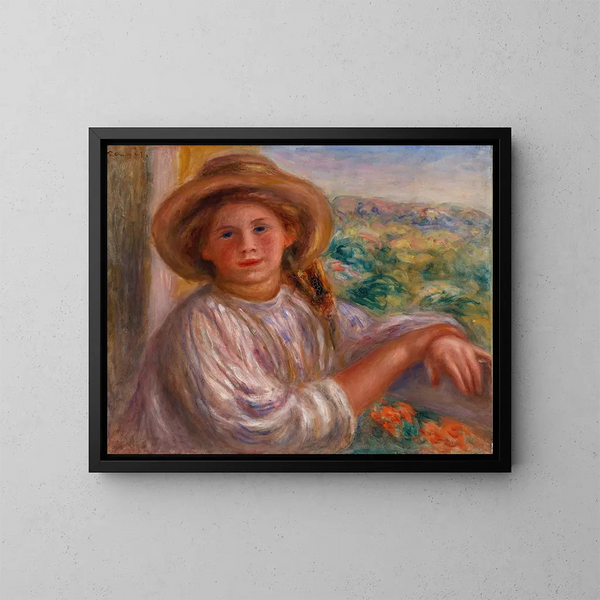 Joven mujer en el balcón, Cagnes - Pierre-Auguste Renoir — cuadro enmarcado en la pared