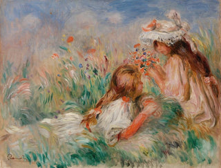 PierreAuguste Renoir - Girls in the Grass Arranging a Bouquet Fillette couche sur lherbe et jeune fille arrangeant un bouquet.webp