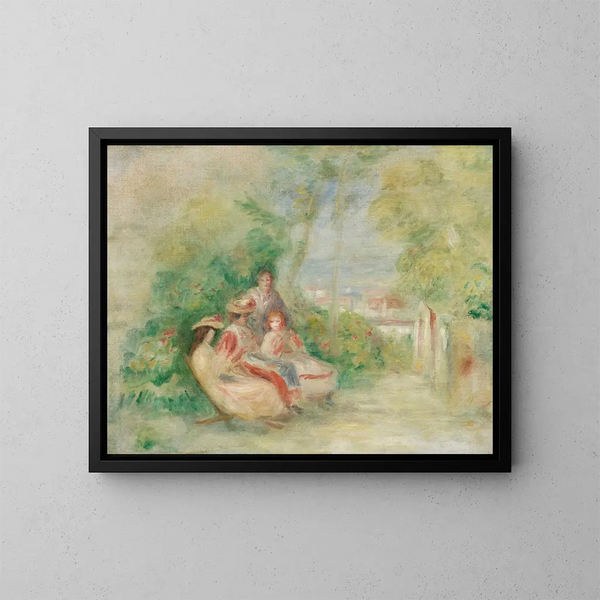 Jóvenes mujeres en un jardín - Pierre-Auguste Renoir — cuadro enmarcado en la pared