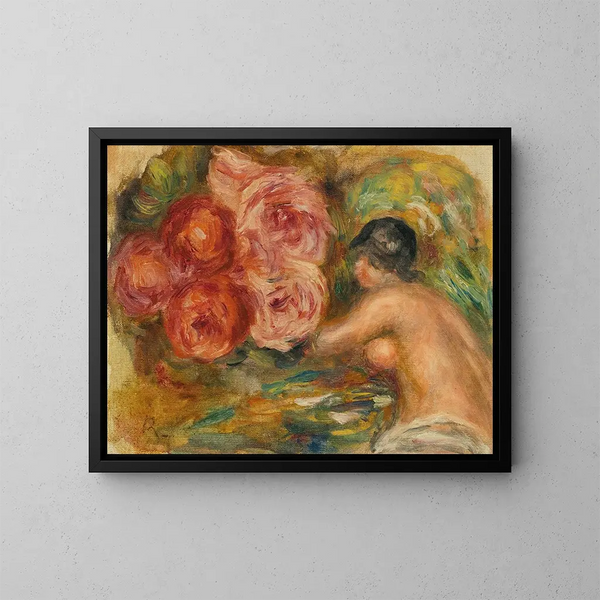 Roses and Study of Gabrielle - Pierre-Auguste Renoir — framed artwork on a wall