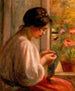 Costurera en la ventana - Pierre-Auguste Renoir — vista de la obra