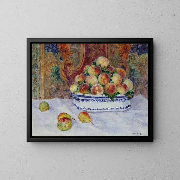 Naturaleza muerta con duraznos - Pierre-Auguste Renoir — cuadro enmarcado en la pared