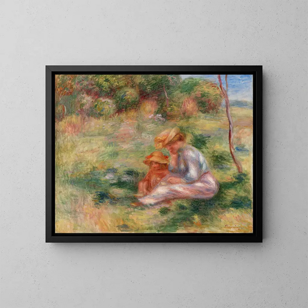 Mujer y niño en la hierba - Pierre-Auguste Renoir | Cuadro — cuadro enmarcado en la pared