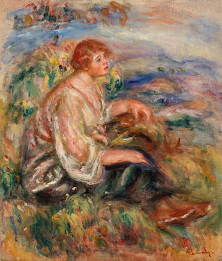 PierreAuguste Renoir - Woman in Tulle Blouse and Black Skirt Femme en blouse de tulle et en jupe noire dans un paysage.webp