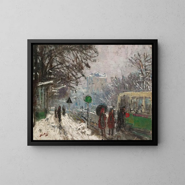 Boulevard Bineau bajo la nieve - Pierre-Eugène Montzin — cuadro enmarcado en la pared