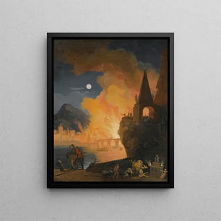 PierreJacques Volaire - A Nocturnal Landscape With Figures Fleeing The Fire Of Alexandria.webp