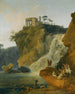 Les cascades de Tivoli avec des personnages au repos et à la chasse - Pierre-Jacques Volaire — artwork view