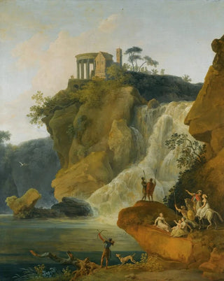 PierreJacques Volaire - The Waterfalls At Tivoli With Figures Resting And Hunting.webp