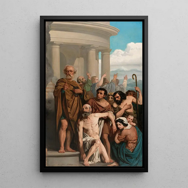 San Pedro sanando a un cojo en la puerta del templo - Pierre-Jules Jollivet — cuadro enmarcado en la pared