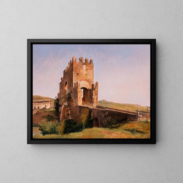 Vista del Ponte Nomentano en el campo romano - Pierre-Nicolas Brisset — cuadro enmarcado en la pared