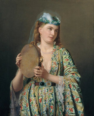 Pierre Dsir Guillemet - Portrait of a Lady of the Court Playing the Tambourine.webp