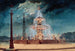 Night view painting of a decorated fountain at Place de la Concorde under the Second Empire - Pierre Manguin — artwork view