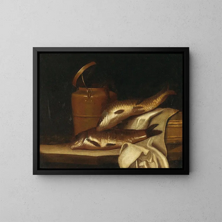 Pierre Nichon - A still life with carps in front of a copper kettle.webp
