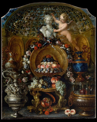 Pierre Nicolas Huilliot - Still Life with Silver and Gold Vessels Fruit and Flowers.webp