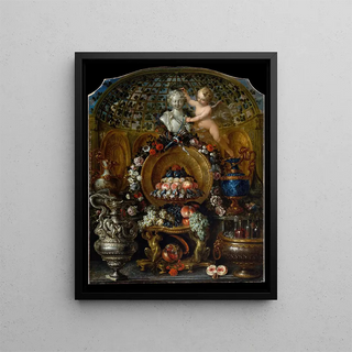 Pierre Nicolas Huilliot - Still Life with Silver and Gold Vessels Fruit and Flowers.webp