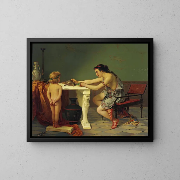 Nourrir la tortue - Pierre Olivier Joseph Coomans — framed artwork on a wall