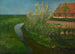 a Curved irrigation canal bordering a farm with flowering trees - Piet Mondrian — artwork view