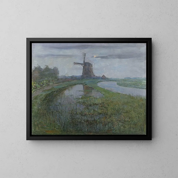 Molino Oostzijdse a lo largo del río Gein a la luz de la luna - Piet Mondrian — cuadro enmarcado en la pared