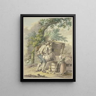 Pieter Bartholomeusz Barbiers - Ein Bauer schttet Kartoffeln in ein Fa dabei hilft ein Kind.webp