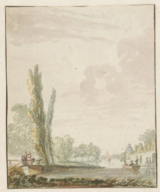 Pieter Bartholomeusz Barbiers - Gezicht langs een rivier met rechts een theekoepelje.webp