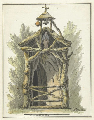 Pieter Bartholomeusz Barbiers - Kluizenaarshut met heiligenbeeld.webp