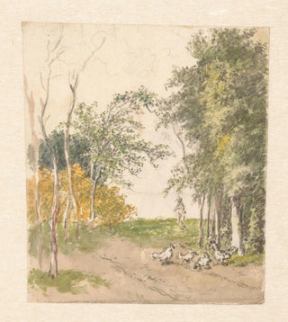 Pieter Bartholomeusz Barbiers - Landschap met kippen langs de weg.webp