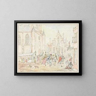 Pieter Bartholomeusz Barbiers - Plein met mensen in de regen.webp