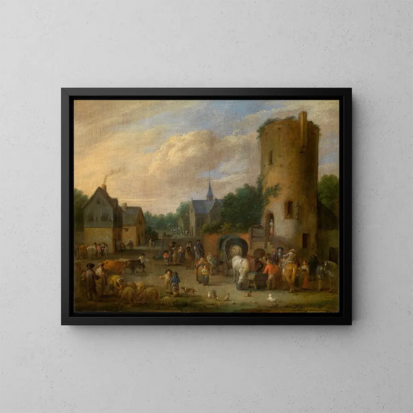 Una escena de pueblo - Pieter Bout — cuadro enmarcado en la pared