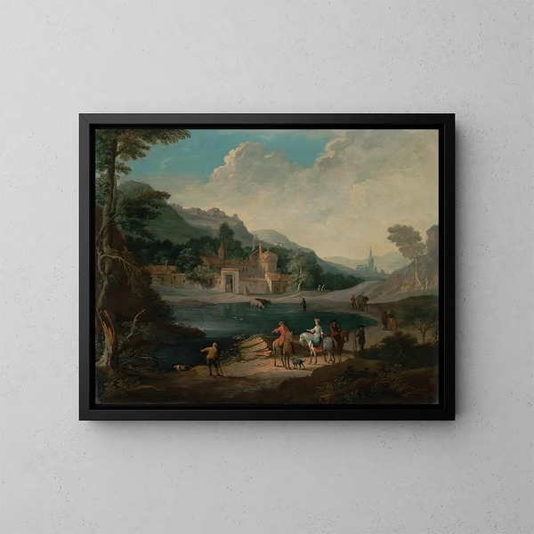 Una pareja elegante junto a un lago - Pieter Bout — cuadro enmarcado en la pared