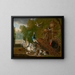 a peacock, a turkey, a rooster, a hen, pigeons, other birds, and rabbits in a park landscape - Pieter Casteels III — framed artwork on a wall