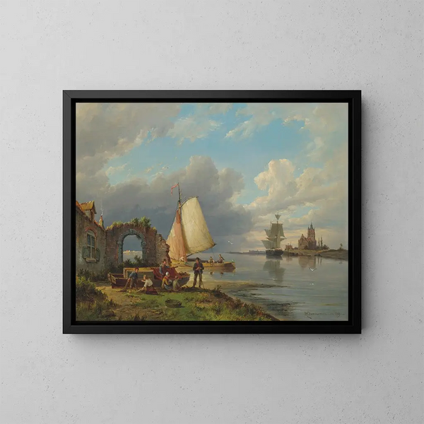 Sobre el Spaarne en Haarlem - Pieter Christian Dommersen — cuadro enmarcado en la pared