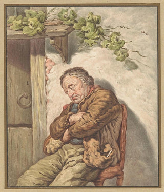 Pieter Christoffel Wonder - Lou de knecht van de bakker voor het huis ingeslapen in het zonlicht.webp