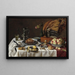 Still life with peacock pie - Pieter Claesz — framed artwork on a wall
