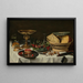 Strawberries, currants, and bread on a pewter plate - Pieter Claesz — framed artwork on a wall