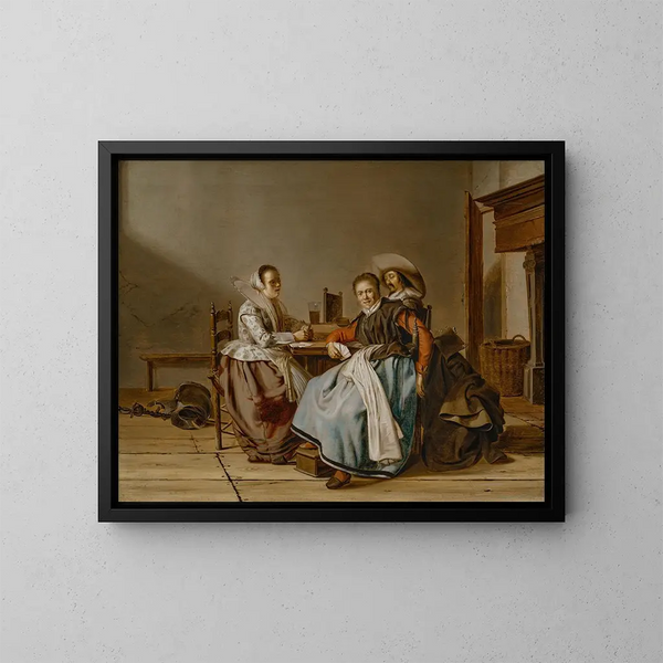 Players of Cards in an Interior - Pieter Codde — framed artwork on a wall