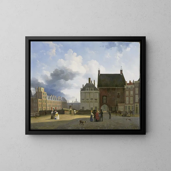 The Prison Gate and the Plaats in The Hague - Pieter Daniel van der Burgh — framed artwork on a wall