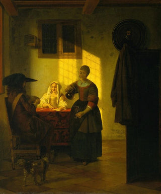 Pieter De Hooch - A Couple Playing Cards with a Serving Woman.webp